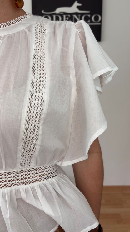 Striped and Floral Lace Shirt